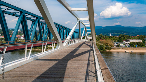 Beautiful perspective view at the Deggendorf pedestrian bridge, Danube, Bavaria, Germany