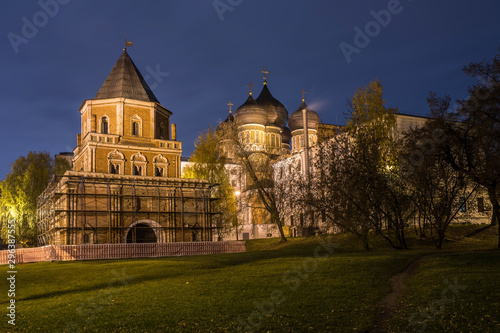 Historic church in Moscow at night.