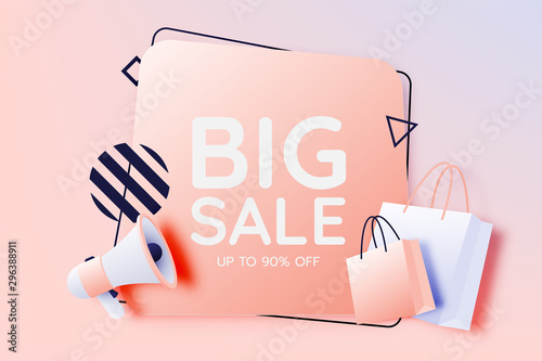 Shopping bag and Megaphone for sale banner