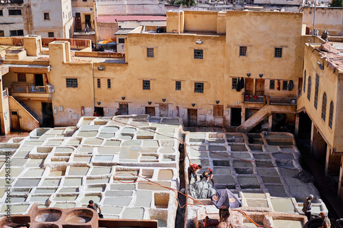 Tanneries of Fes, Morocco, Africa Old tanks of the Fez's tanneries with color paint for leather, Morocco, Africa. The 21st of October 2018.