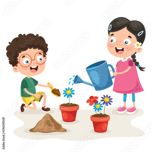 Little Children Gardening And Planting