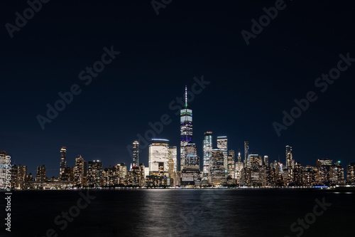 Lower Manhattan Skyline at Night  NYC  USA