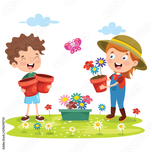 Little Children Gardening And Planting