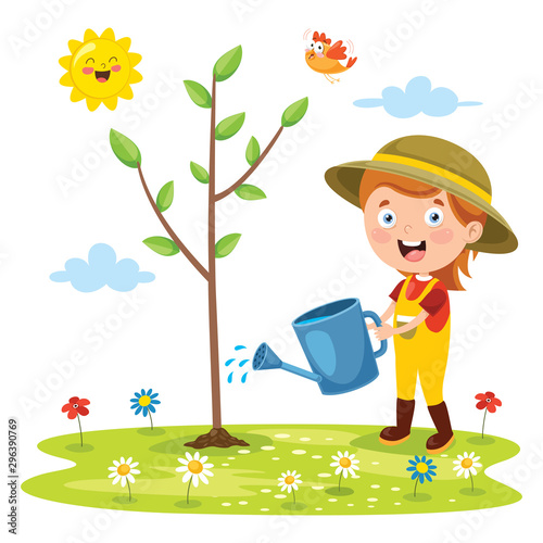 Little Children Gardening And Planting