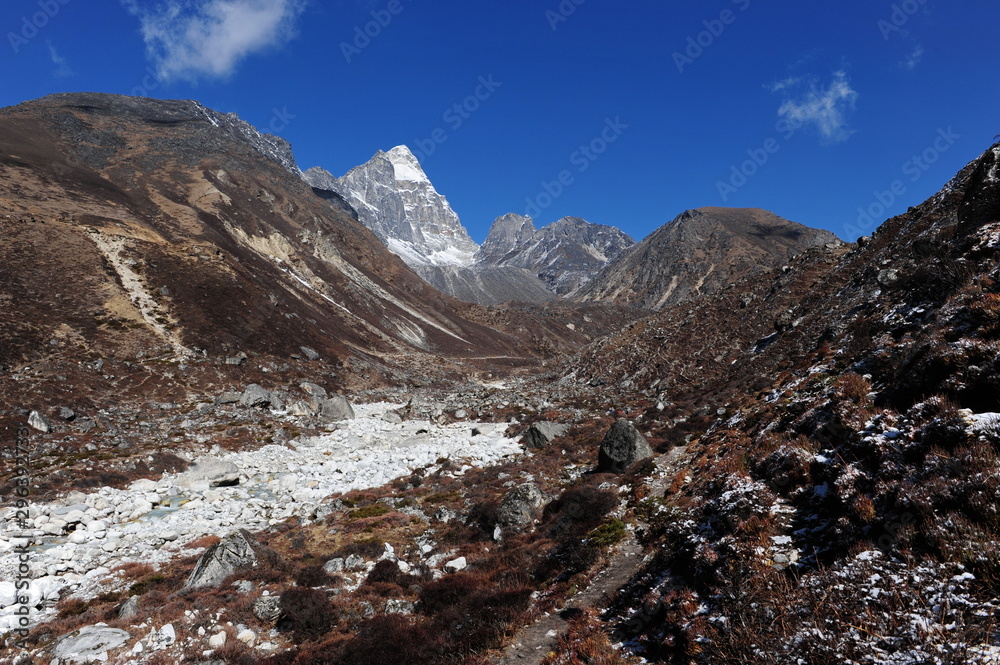 The highest mountains of the world are the Himalayas. Panorama of the highest mountains. Nepal.