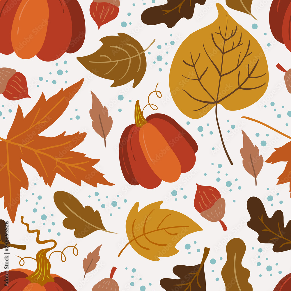 Vector seamless pattern with pumpkin,aspen, oak and maple Vector seamless pattern with pumpkin,aspen, oak and maple