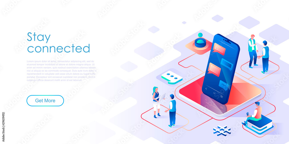 Stay connected isometric landing page vector template