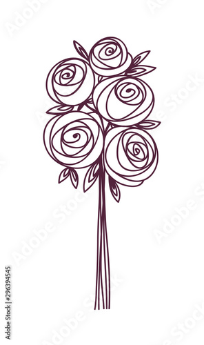 Flower bouquet. Stylized roses hand drawing. Present for wedding  birthday