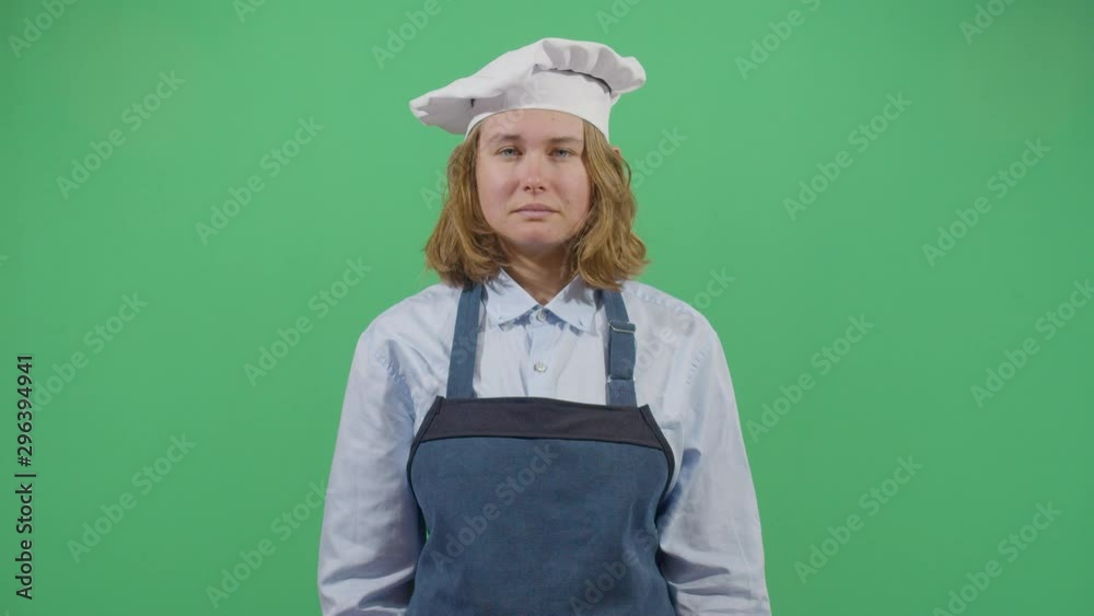 Bad Smeling Hands Expressed By A Woman Cook. Studio Isolated Shot Against Green Screen Background Bad Smeling Hands Expressed By A Woman Cook. Studio Isolated Shot Against Green Screen Background