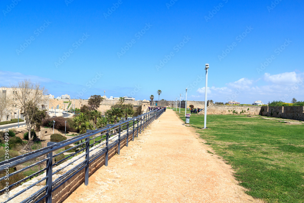 Panorama on top of the city wall of Acre Old City, Israel