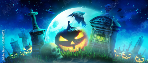 Halloween Motiv mit Kürbisen auf dem Friedhof