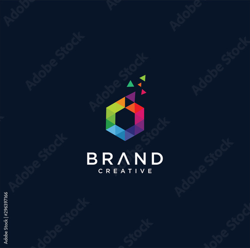 Colorful Hexagon Tech Logo Design Vector Stock . Hexagon ribbon polygon Logotype concept icon. hexagon Digital Logo 