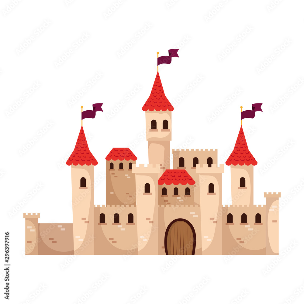 castle fairytale with flags isolated icon vector illustration design