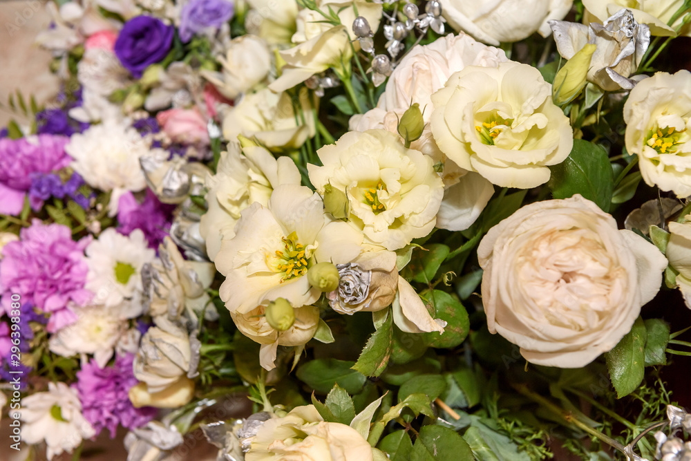 Obraz premium Colorful flower bouquet close up. Flowers as present concept