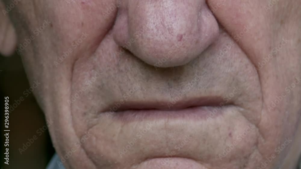 Face nose and mouth of old man, close up Face nose and mouth of old man, close up