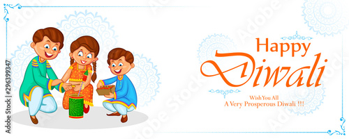 Indian kids enjoying firecracker celebrating Diwali light festival of India in vector