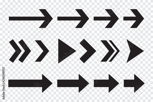 Set of black arrows. Arrow icons on a transparent background. Arrow buttons for design. Big collection of black arrows