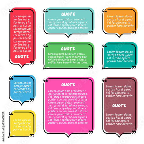 Set of colored quote box speech bubble template. Frame for text. Collection of quote box speech bubble