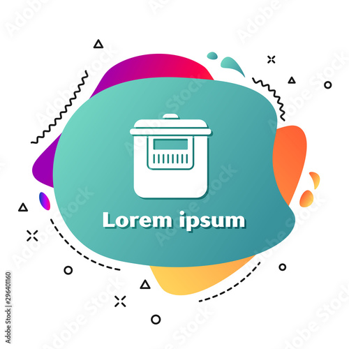 White Slow cooker icon isolated on white background. Electric pan. Abstract banner with liquid shapes. Vector Illustration