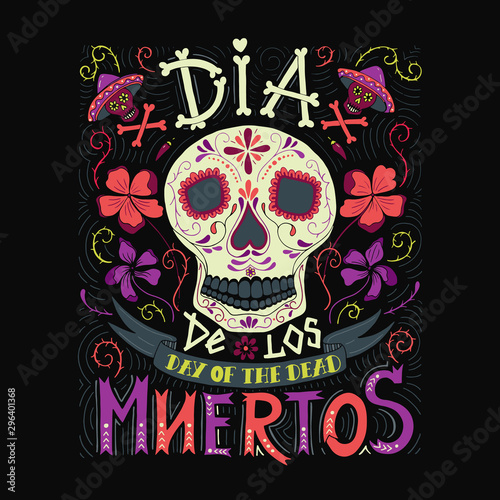 Day of the Dead vector poster, scull illustrations