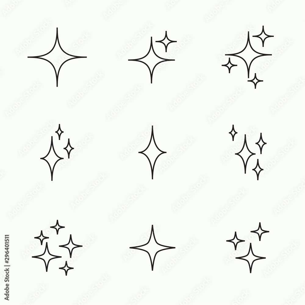 Set of vector stars sparkle icon. Bright firework, twinkle, shiny flash. Sparkles symbols vector. Glowing light effect star collection. Set of vector stars sparkle icon. Bright firework, twinkle, shiny flash. Sparkles symbols vector. Glowing light effect star collection.