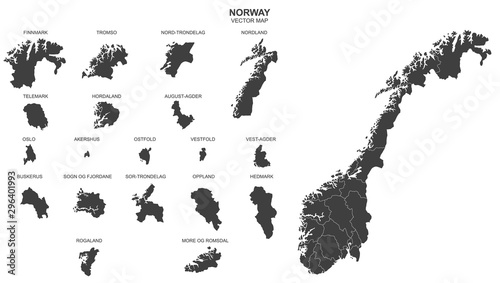 political map of Norway isolated on white background