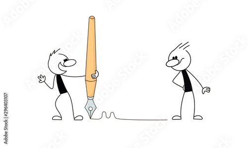 Doodle cute miniature scenes of people with pen. Hand drawn cartoon vector illustration for business and school design.