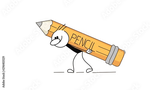 Doodle cute miniature scenes of stick man with pencil. Hand drawn cartoon vector illustration for business and school design.