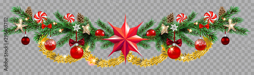 Decorative border with fir and balls