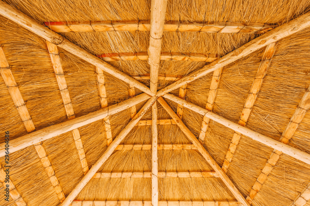 Close Up Of The Interior Of The Thatched Roof With A Crossbar Use