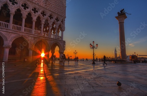 Doge Palace and Piazza San Marco at sunrise in Venice, Italy.