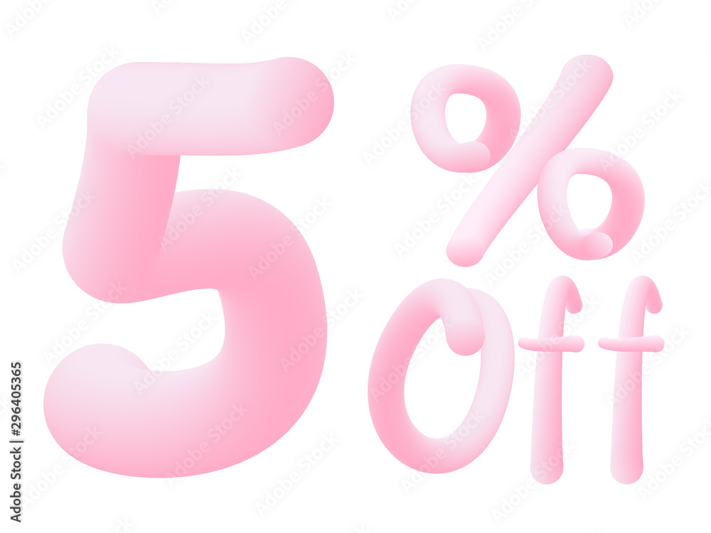 5% off Numbers made of chewing gum for design selling poster / banner promotion . Bubble Gum text. Isolated on white background. Vector 3d font . Discount tag , advertising , special offer . 5% off Numbers made of chewing gum for design selling poster / banner promotion . Bubble Gum text. Isolated on white background. Vector 3d font . Discount tag , advertising , special offer .