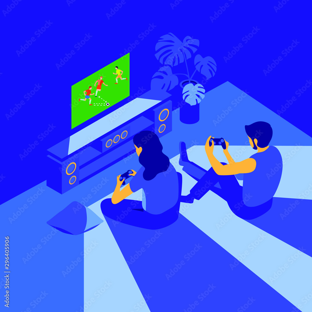 Boy and girl are playing games and Vector - Vector Boy and girl are playing games and Vector - Vector