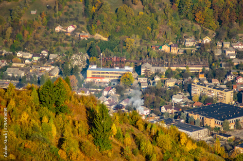 Village in the mountains in autumn