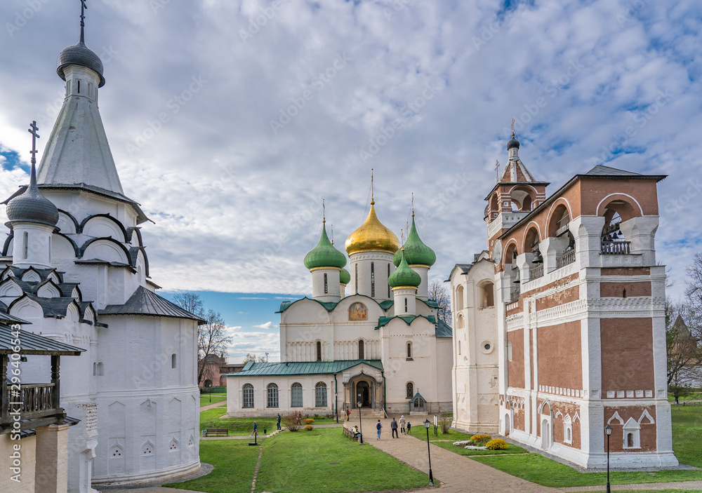 Transfiguration Cathedral and Belfry of Spaso-Evfimiev (Saint Euthymius) Monastery in Suzdal, a well preserved old Russian town-museum. A member of the Golden ring of Russia