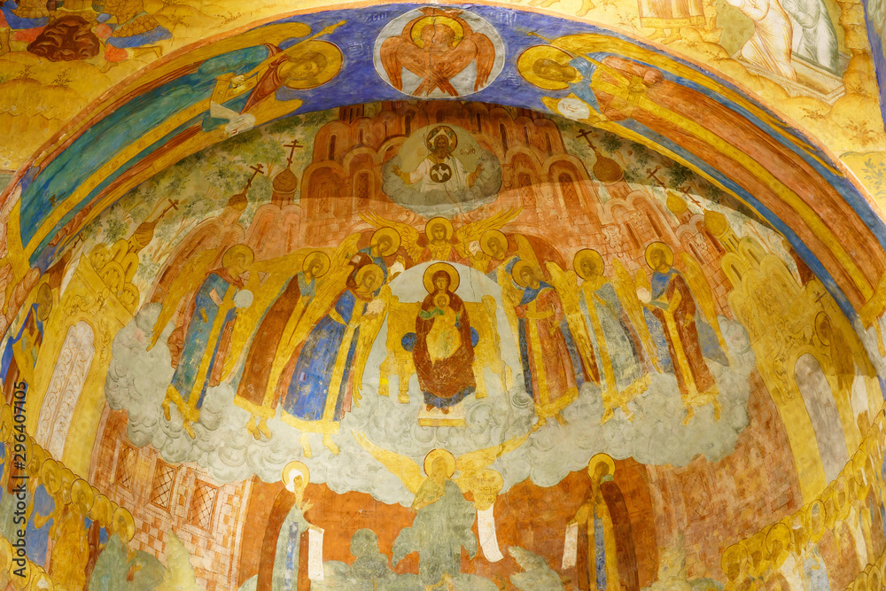 Interior and frescoes in Transfiguration Cathedral of Spaso-Evfimiev (Saint Euthymius) Monastery in Suzdal, a well preserved old Russian town-museum. A member of the Golden ring of Russia