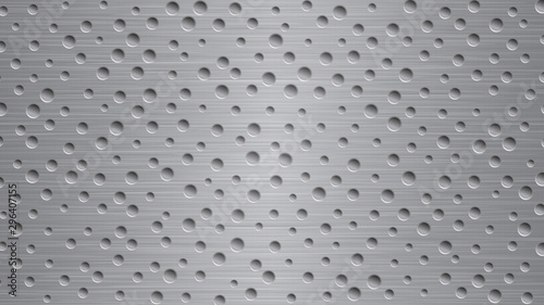 Abstract metal background with holes in gray colors