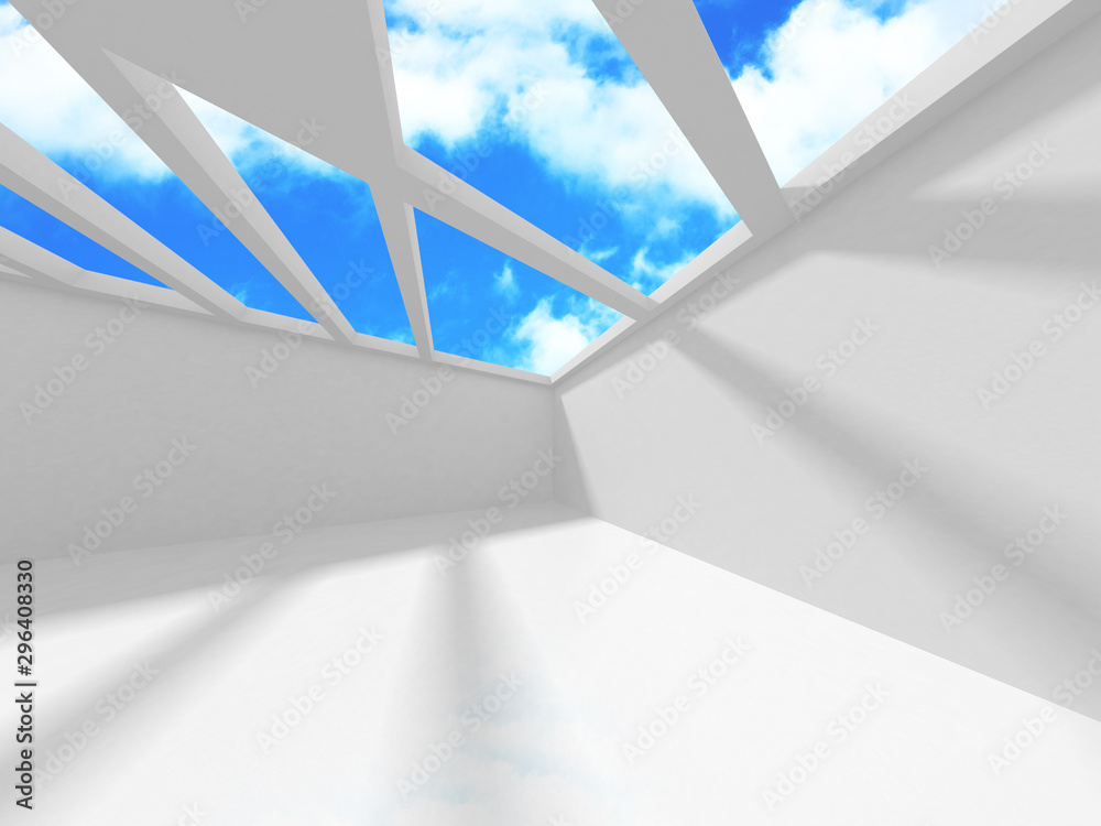 Futuristic White Architecture Design on Cloudy Sky Background