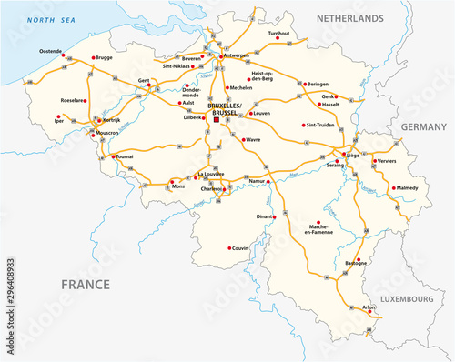 Belgium motorway vector map with labeling