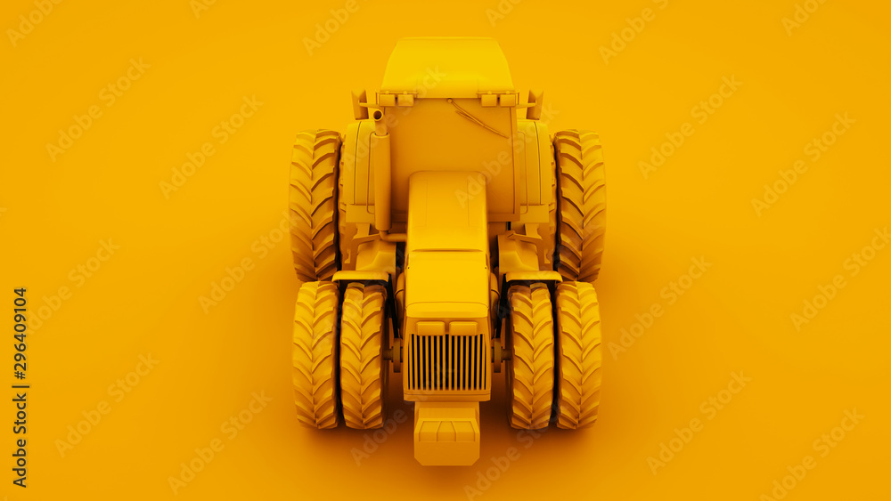 Yellow Tractor. Minimal idea concept. 3d illustration Yellow Tractor. Minimal idea concept. 3d illustration