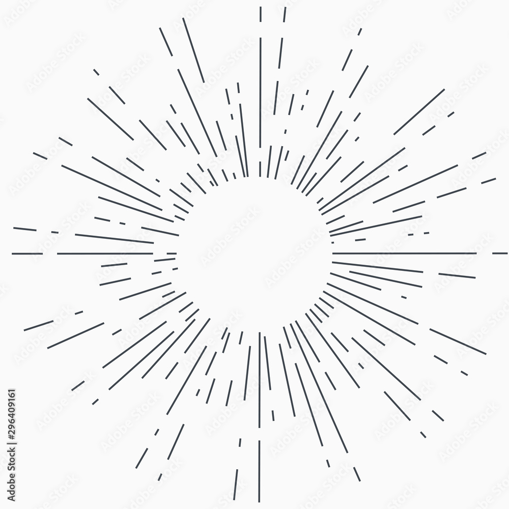 Vintage Sunburst Explosion Handdrawn Design Element Fireworks Black Rays