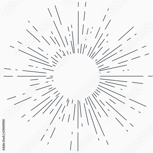 Vintage Sunburst Explosion Handdrawn Design Element Fireworks Black Rays