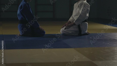 women are fighting on the tatami. judo