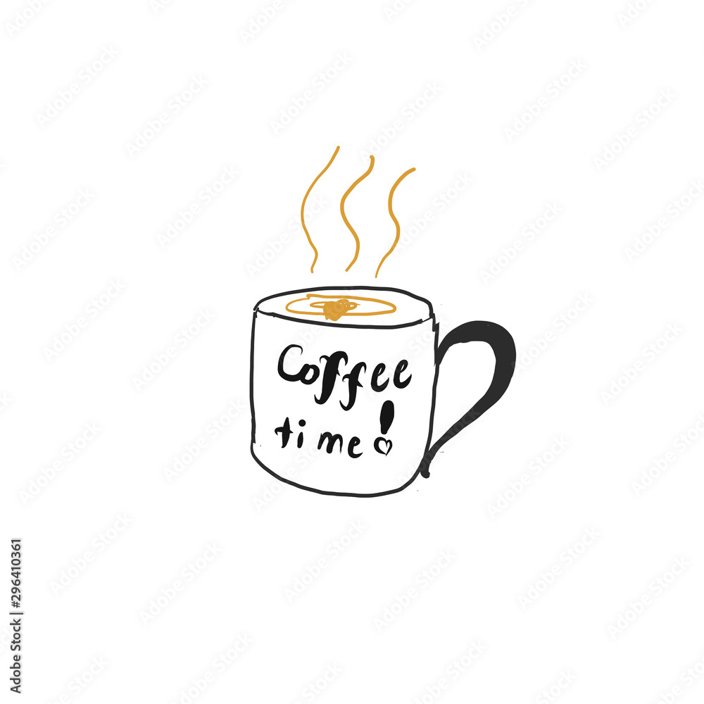 Cup of coffee doodle.Coffee time. Used for kitchen, cafe stuff, wallpaper, pattern fills, web page background, surface textures. Vector illustration