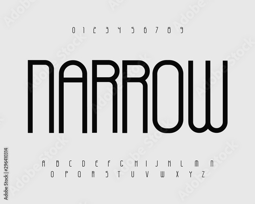 Narrow bold font with thin tall letters
