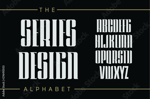 Set of tall letters with elegant serifs. Classic vintage style, decorative vector ancient alphabet. Font for headline,logo,lettering,monogram and poster. Retro typographic design on black background.