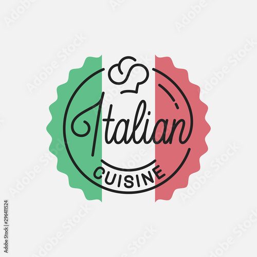 Italian cuisine logo. Round linear of italian flag