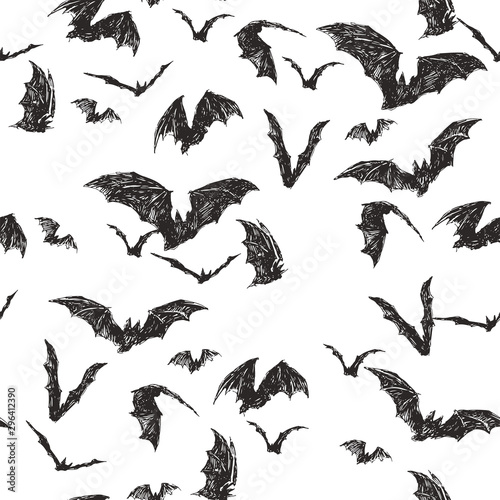 Vector seamless pattern with flock of bats isolated on white Fototapete