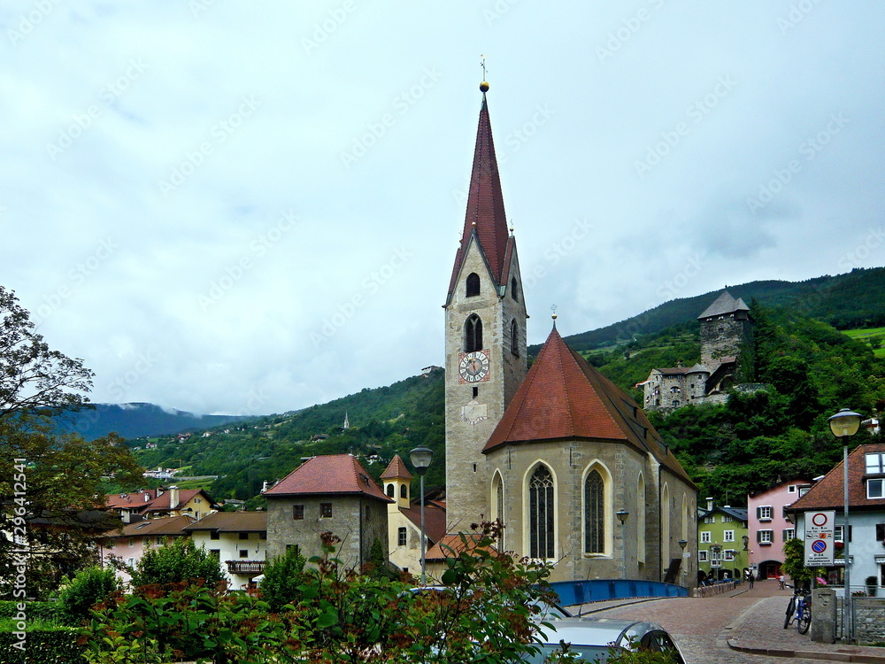 Italy-view on the castle Branzoll and church