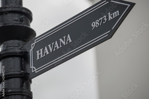 Pointer cities on the post. Havana, Cuba, America